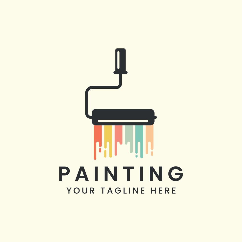 pincel de pintura logotipo estilo vintage vetor ícone modelo ilustração design, pintura de casa, logotipo de serviços de pintura