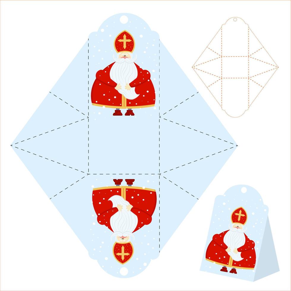 modelo de caixa de presente. cortar e dobrar. isolado. padrão de natal. rótulo em branco. template.saint nicholas presente do dia vetor