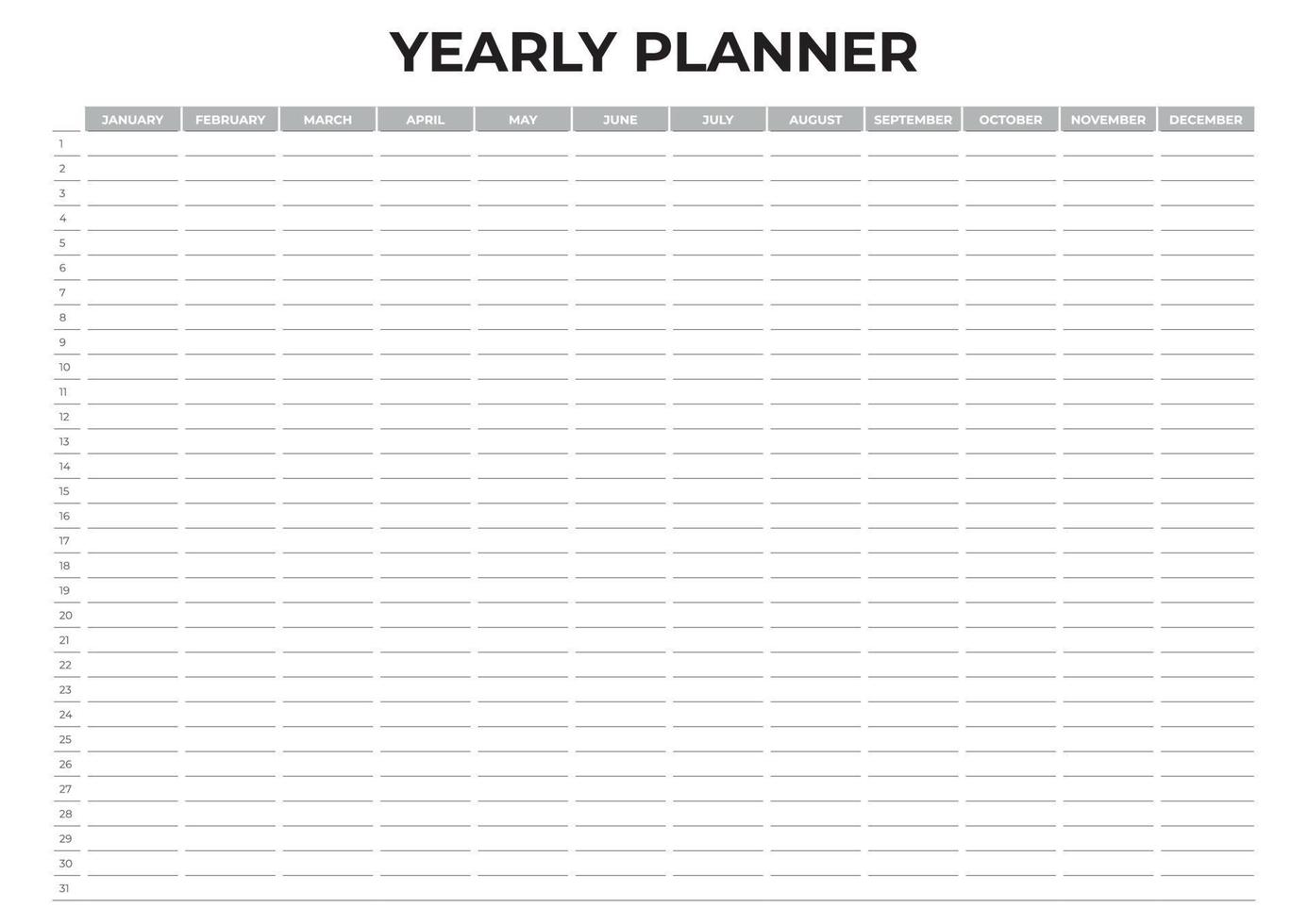 planejador anual, design de calendário de parede horizontal vetor