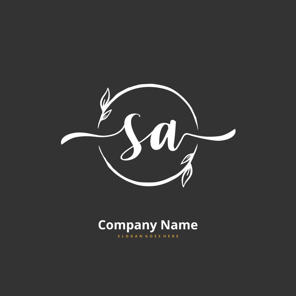 sa caligrafia inicial e design de logotipo de assinatura com círculo. logotipo manuscrito de design bonito para moda, equipe, casamento, logotipo de luxo. vetor