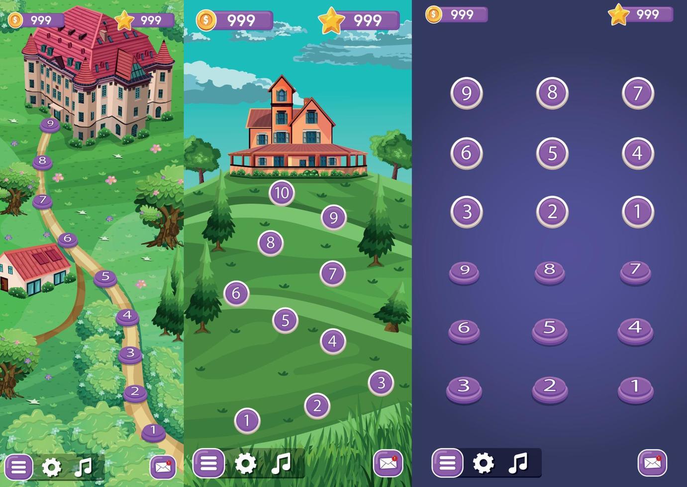 mapa do jogo, aventura, labirinto, mapas, interface do usuário do jogo para celular, ícone do jogo para celular, objetos, paisagem de jogo 3, leve vetor