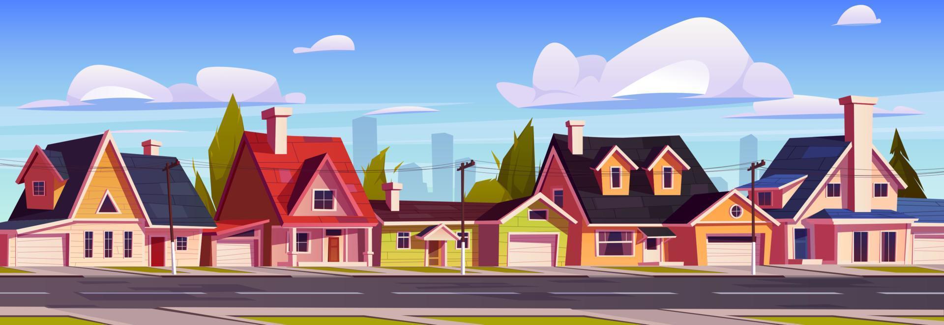 casas suburbanas, rua suburbana com edifícios vetor