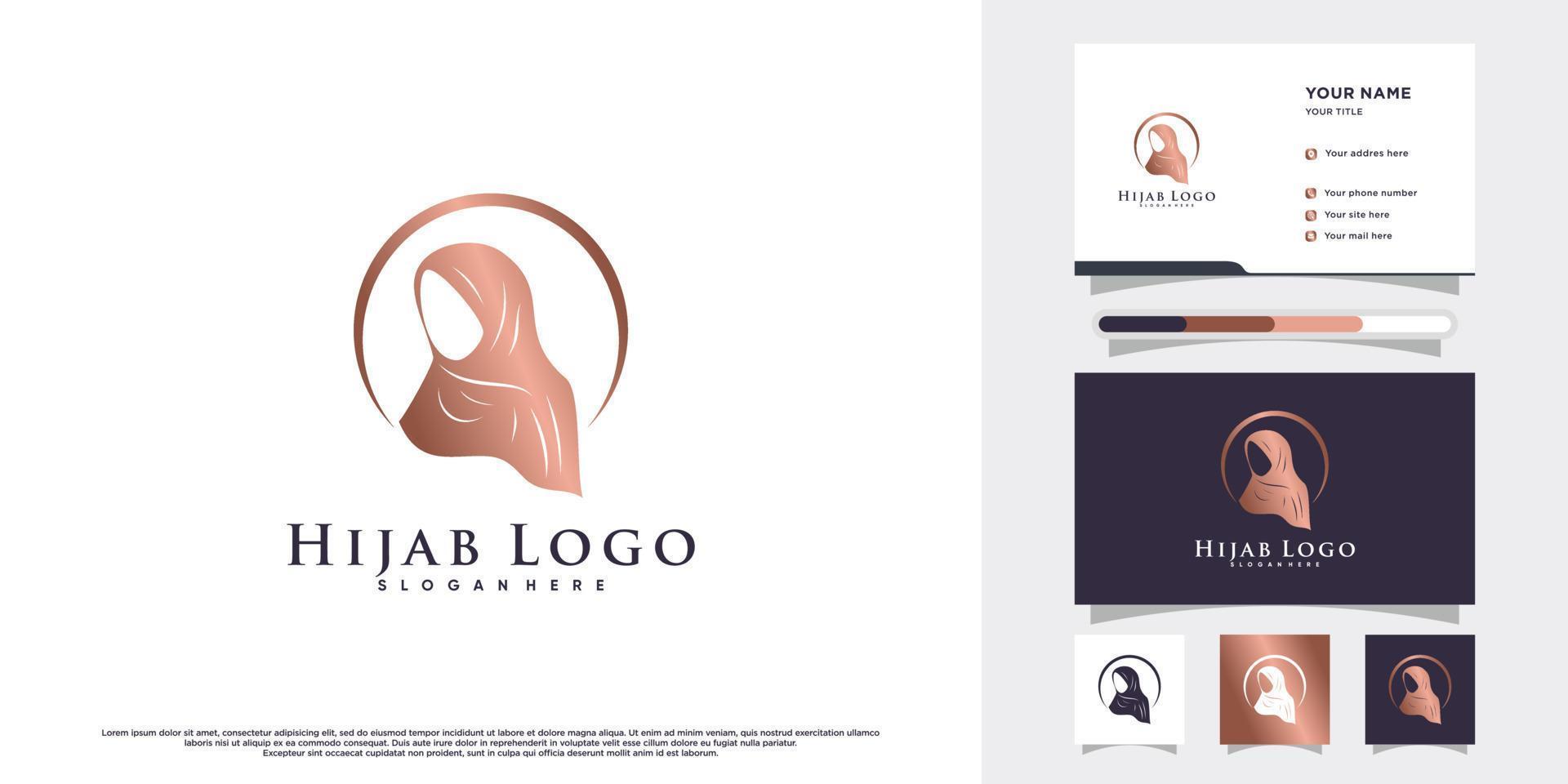 design de logotipo hijab para mulheres muçulmanas com estilo e cartão de visita vetor