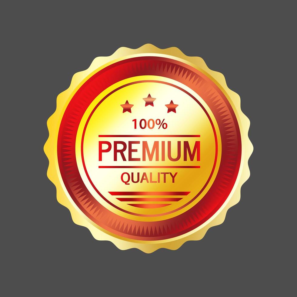 distintivo de ouro de qualidade premium, emblema de medalha vermelha dourada, ilustração vetorial vetor