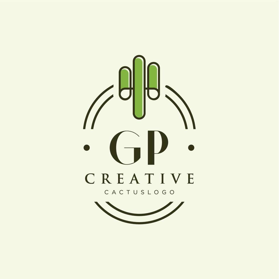 vetor de logotipo de cacto verde de letra inicial gp