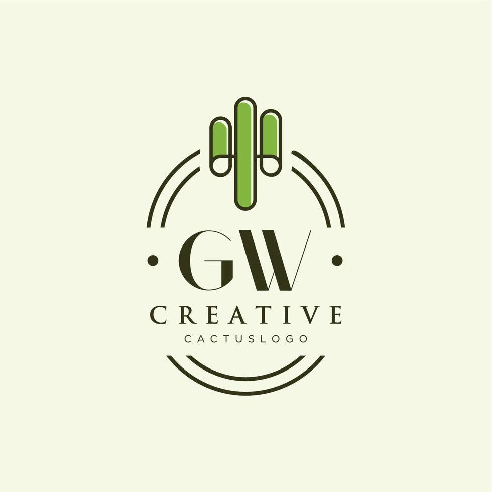 gw letra inicial vetor de logotipo de cacto verde
