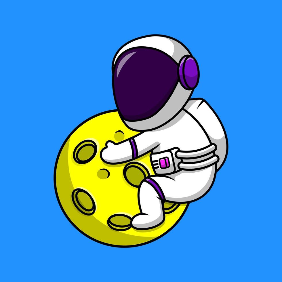 astronauta bonito na ilustração de ícones do vetor dos desenhos animados da lua. conceito de desenho animado plano. adequado para qualquer projeto criativo.