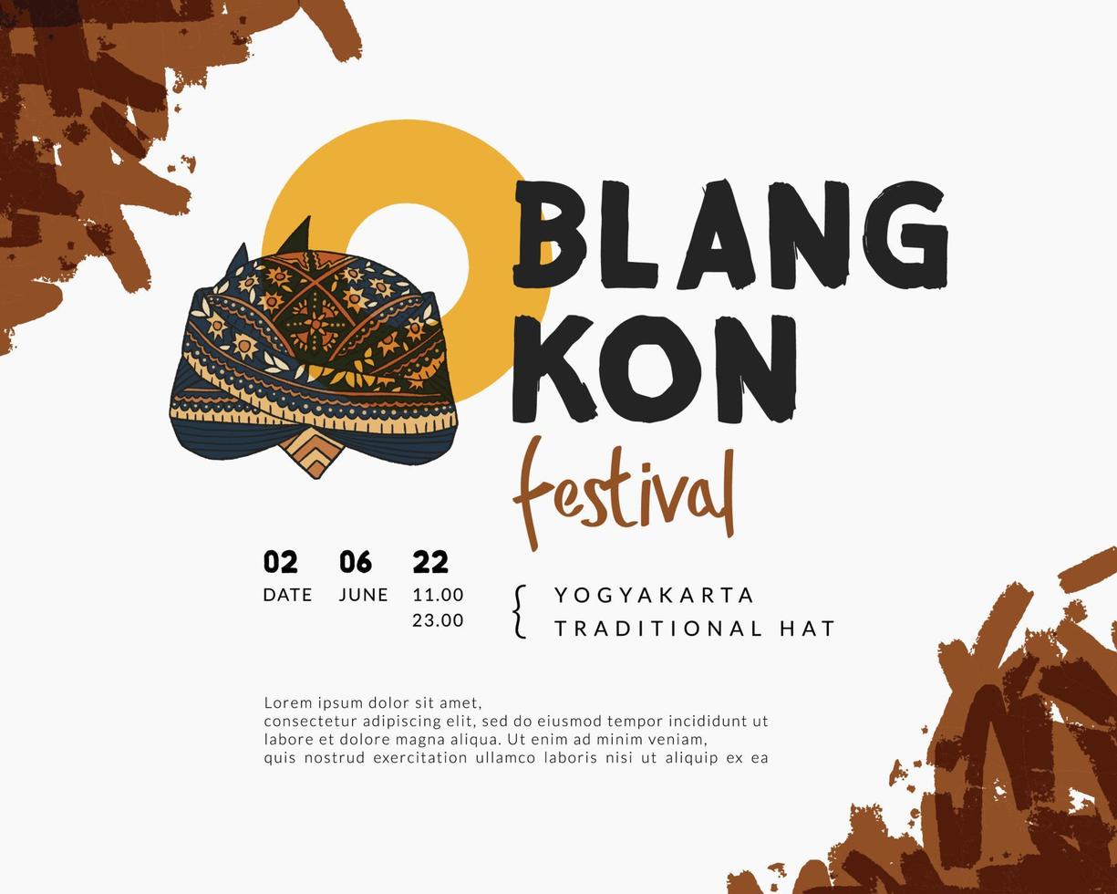 blangkon yogyakarta ilustração de chapéu tradicional cultura indonésia desenhada à mão para banner de cartaz do festival vetor