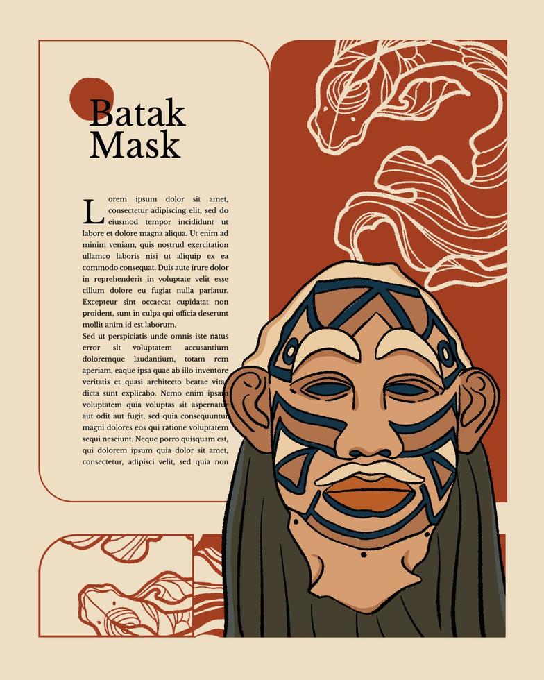 cultura de indonésia de máscara tradicional bataknese para ilustração de cartaz de festival handrawn vetor