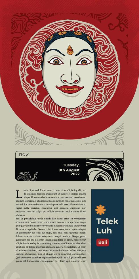 telek luh máscara tradicional indonésia bilhete festival handrawn ilustração design inspiração vetor
