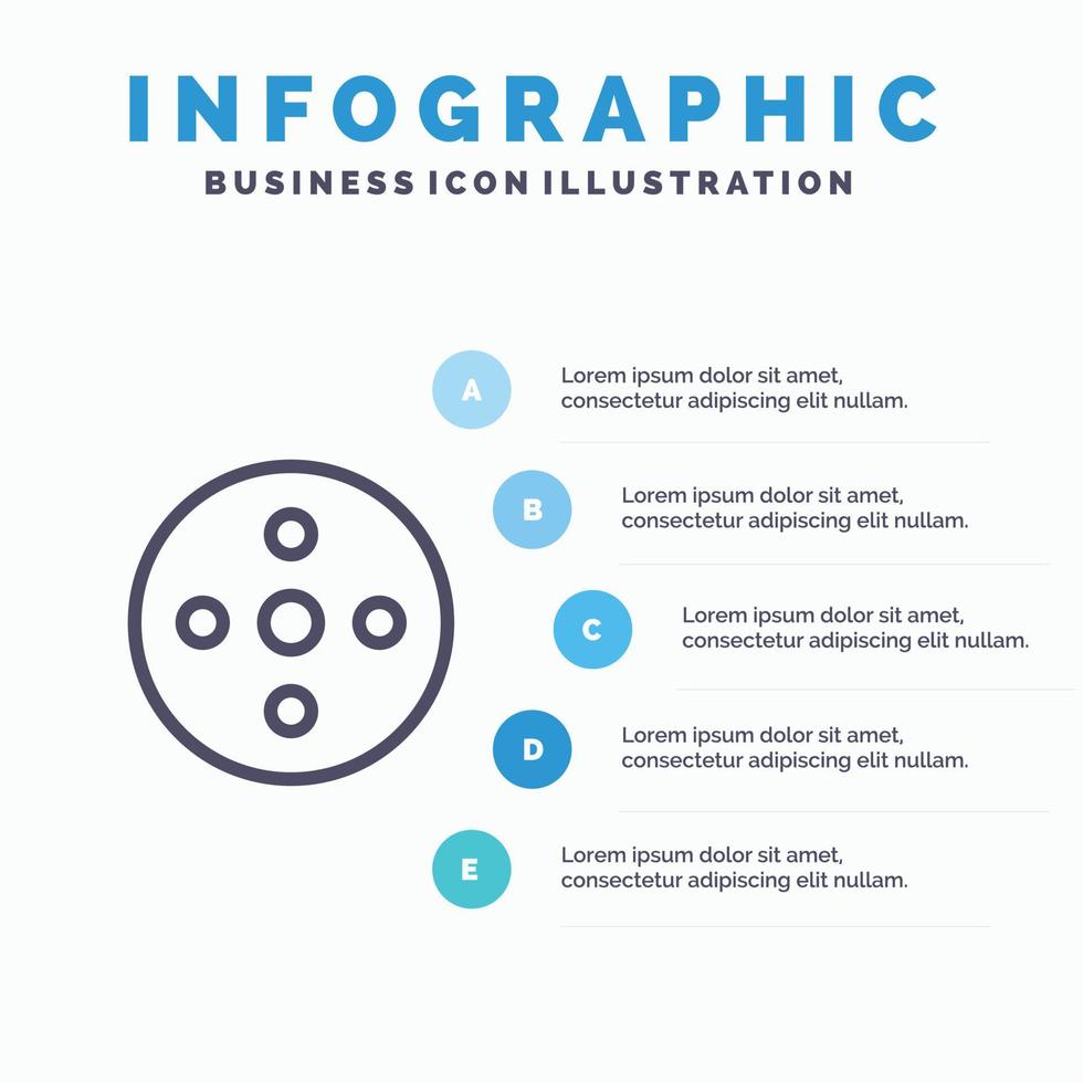 ícone da linha de armazenamento do carretel da câmera com fundo de infográficos de apresentação de 5 etapas vetor