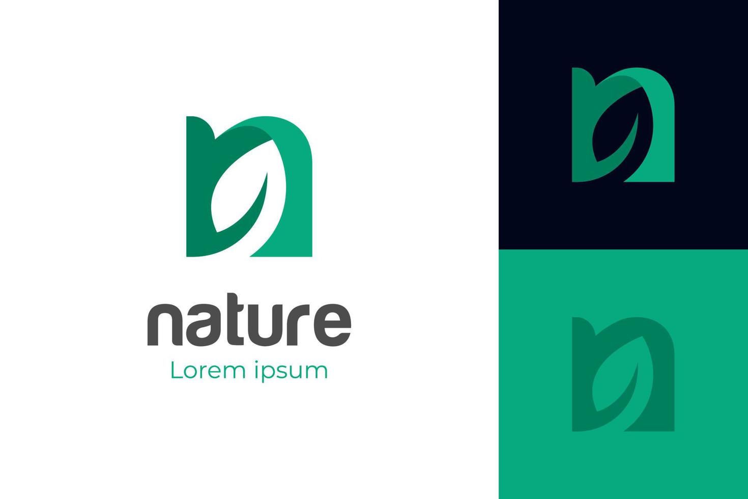 natureza verde com ícone de logotipo de folha, elemento de modelo de design de logotipo de vetor natural letra n