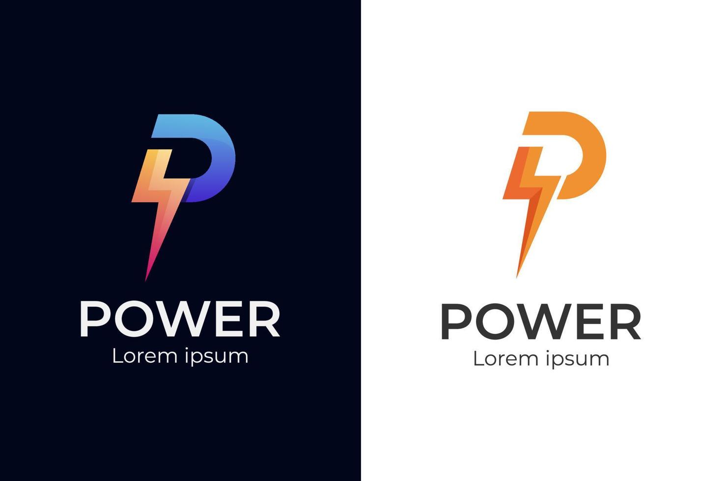 letra inicial p poder logotipo moderno elétrico elementos de símbolo de vetor design com conceito de ícone de raio para design de logotipo de energia de energia elétrica