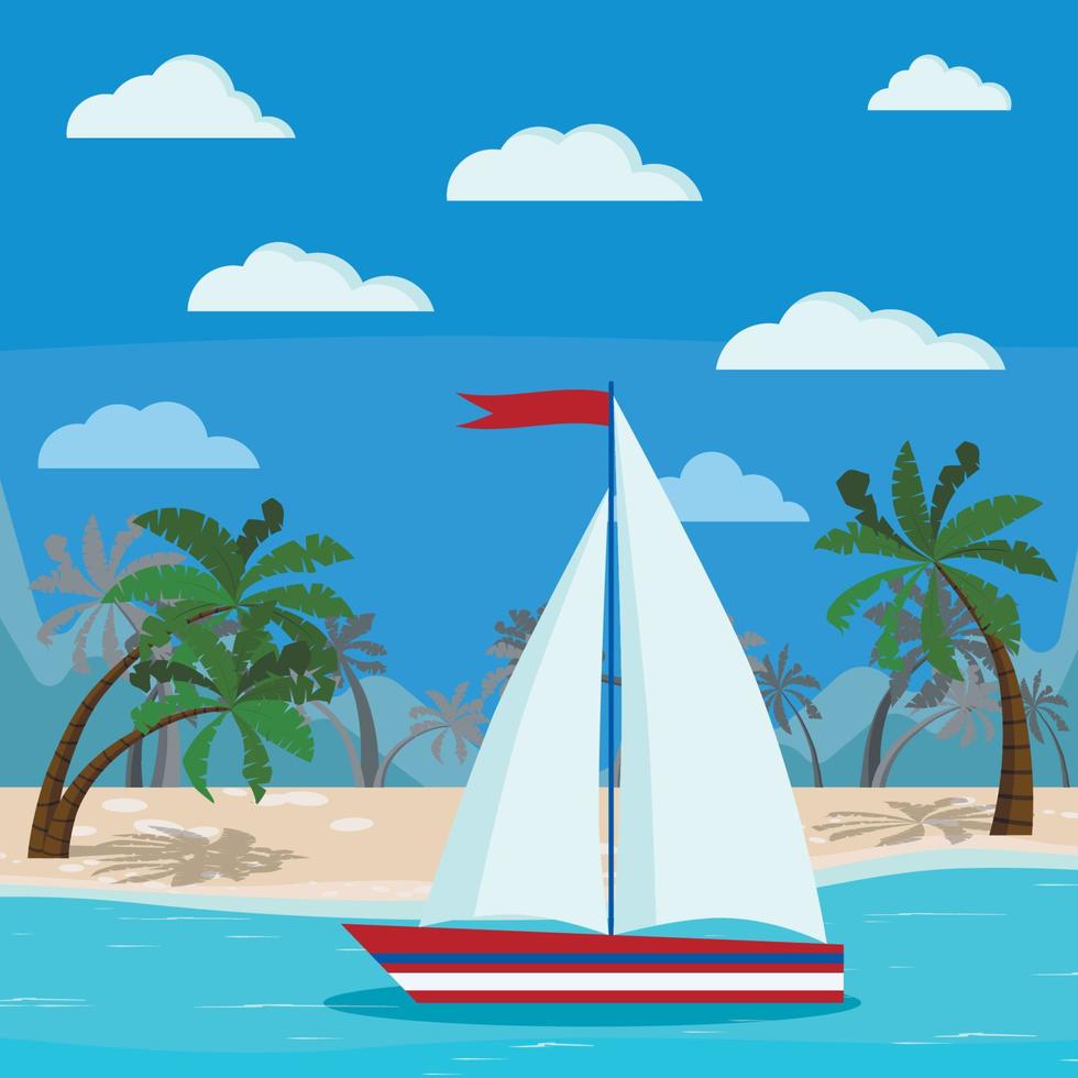 uma imagem de veleiro na bela paisagem do mar azul vetor