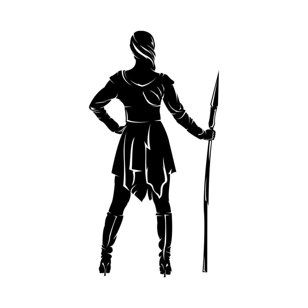 guerreiro segurando uma ilustração de silhueta de lança vetor