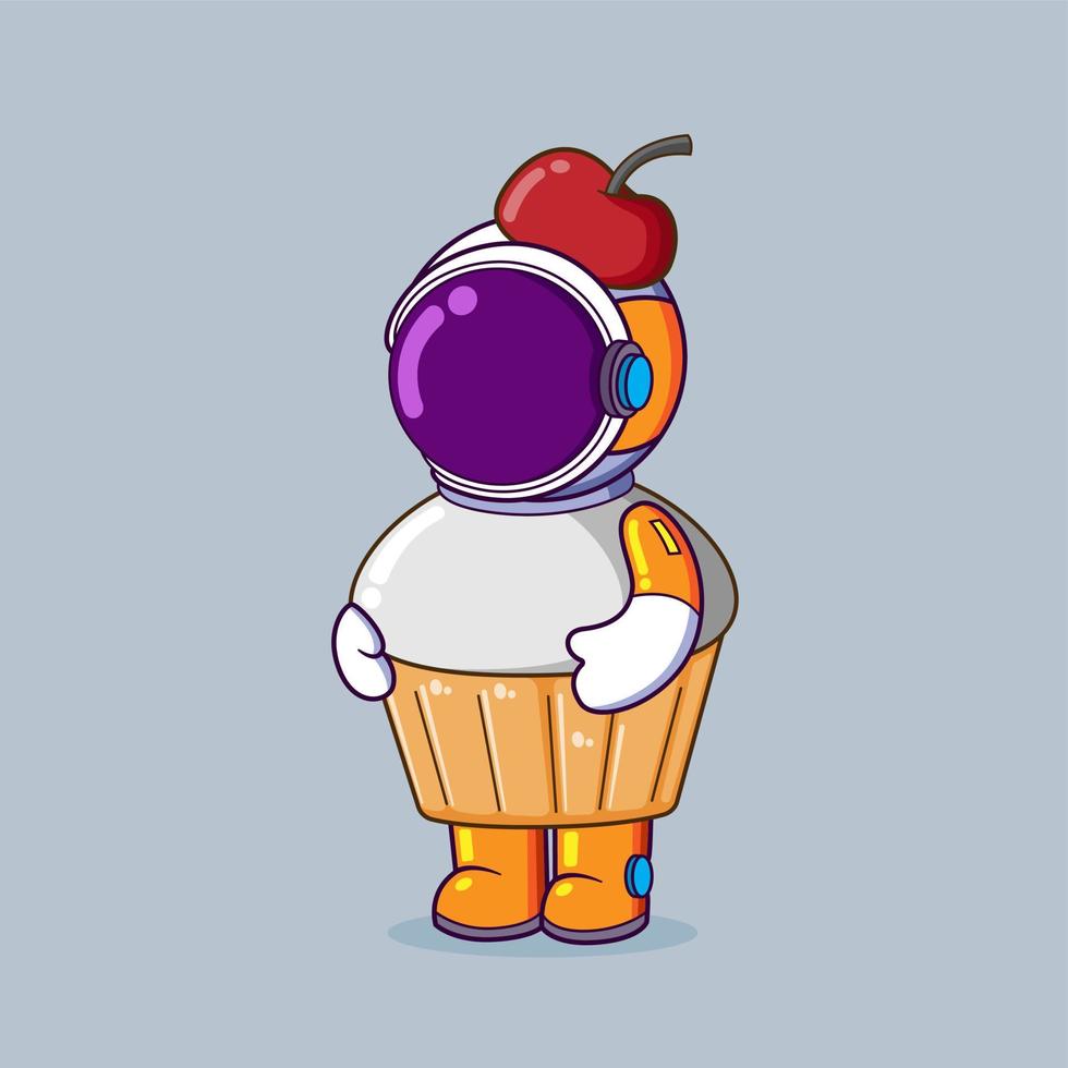 o astronauta está vestindo uma fantasia de torta com uma cereja no topo vetor