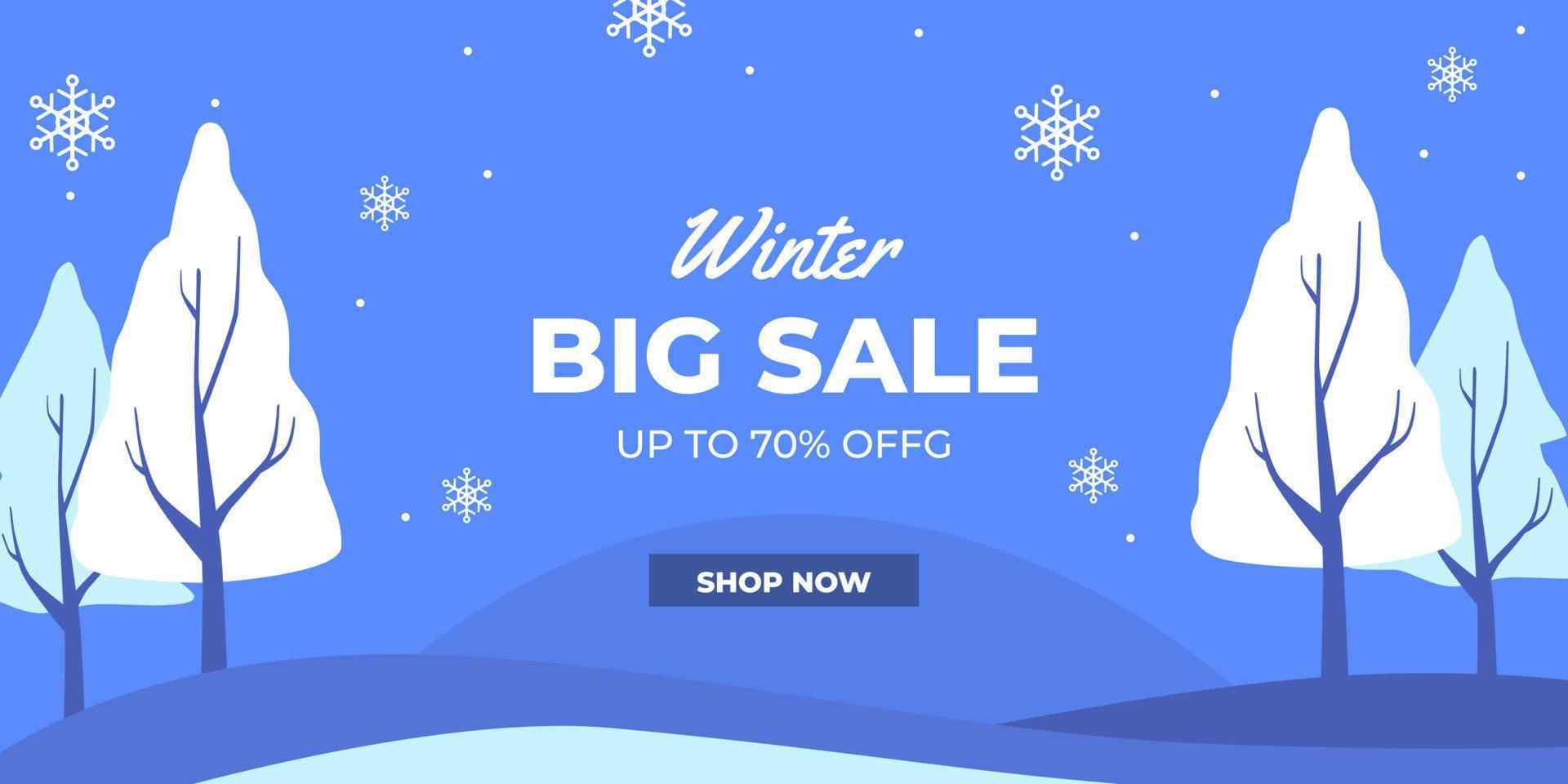 ilustração plana de paisagem de inverno para modelo de banner de promoção de desconto de oferta de grande venda vetor