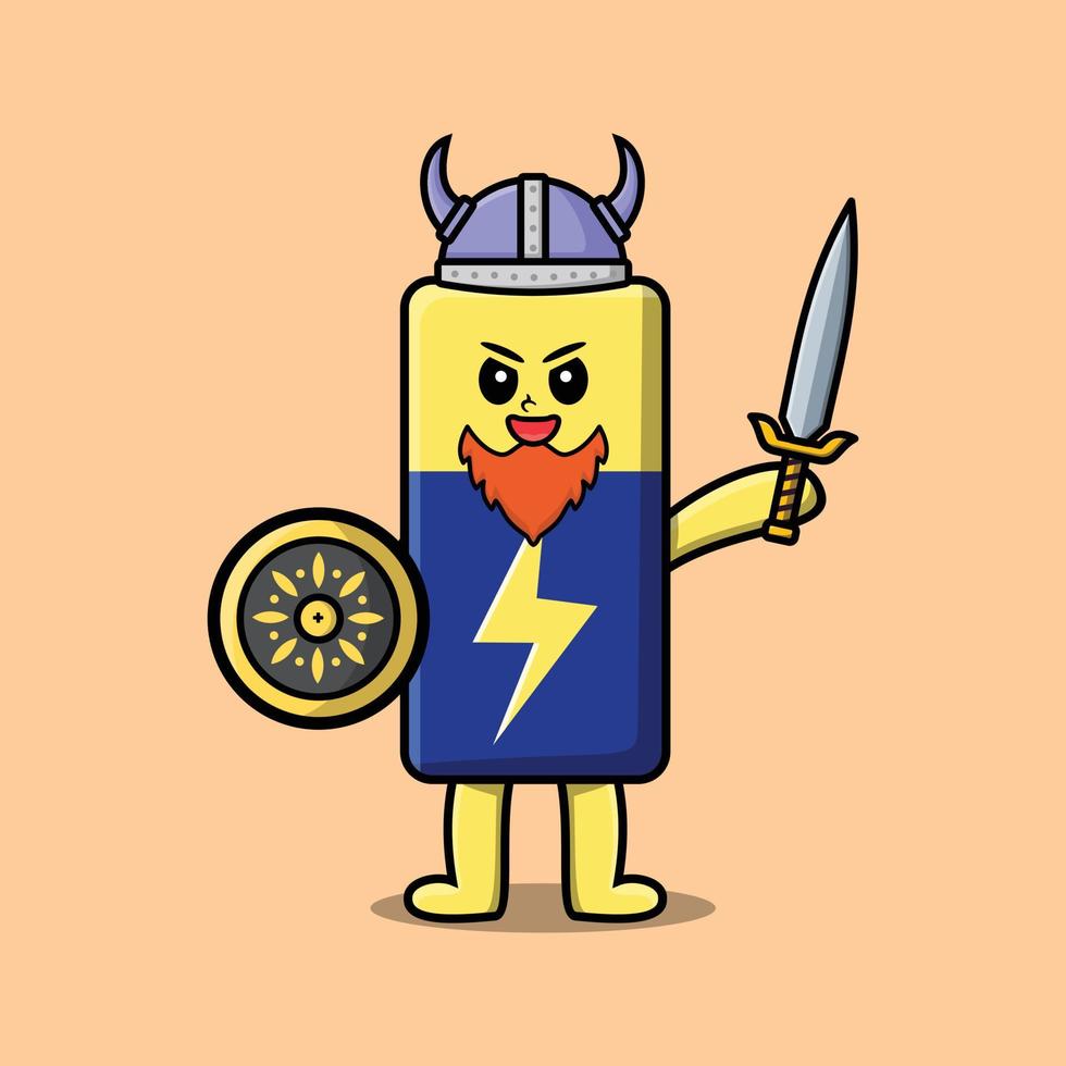pirata viking de bateria de desenho bonito segurando a espada vetor