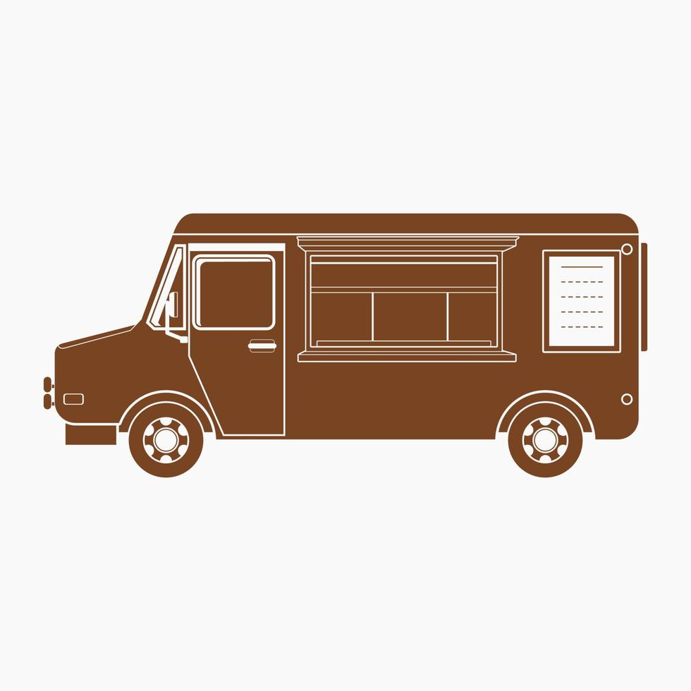 caminhão de comida móvel de vista lateral de estilo monocromático plano isolado editável com ilustração vetorial de placa de menu para elemento de arte de veículo ou design relacionado a negócios de comida e bebida vetor