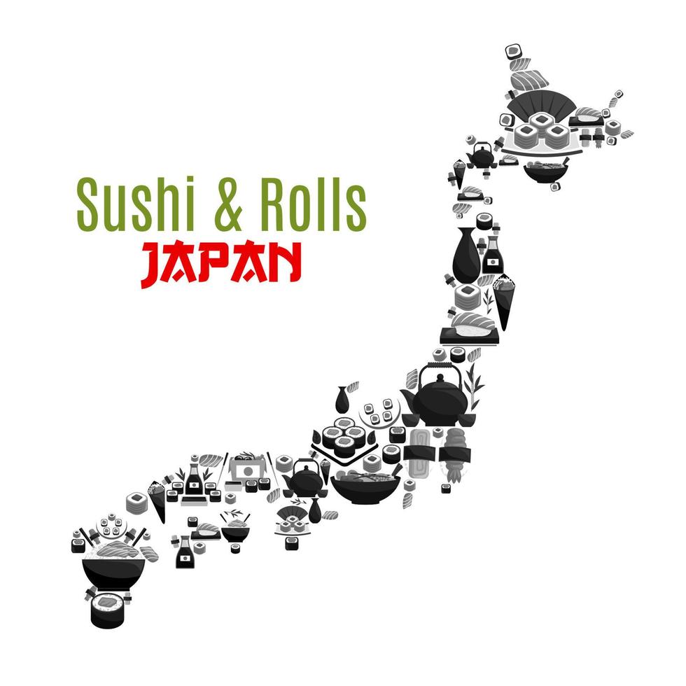 cartaz de mapa japonês vetorial para comida de sushi vetor