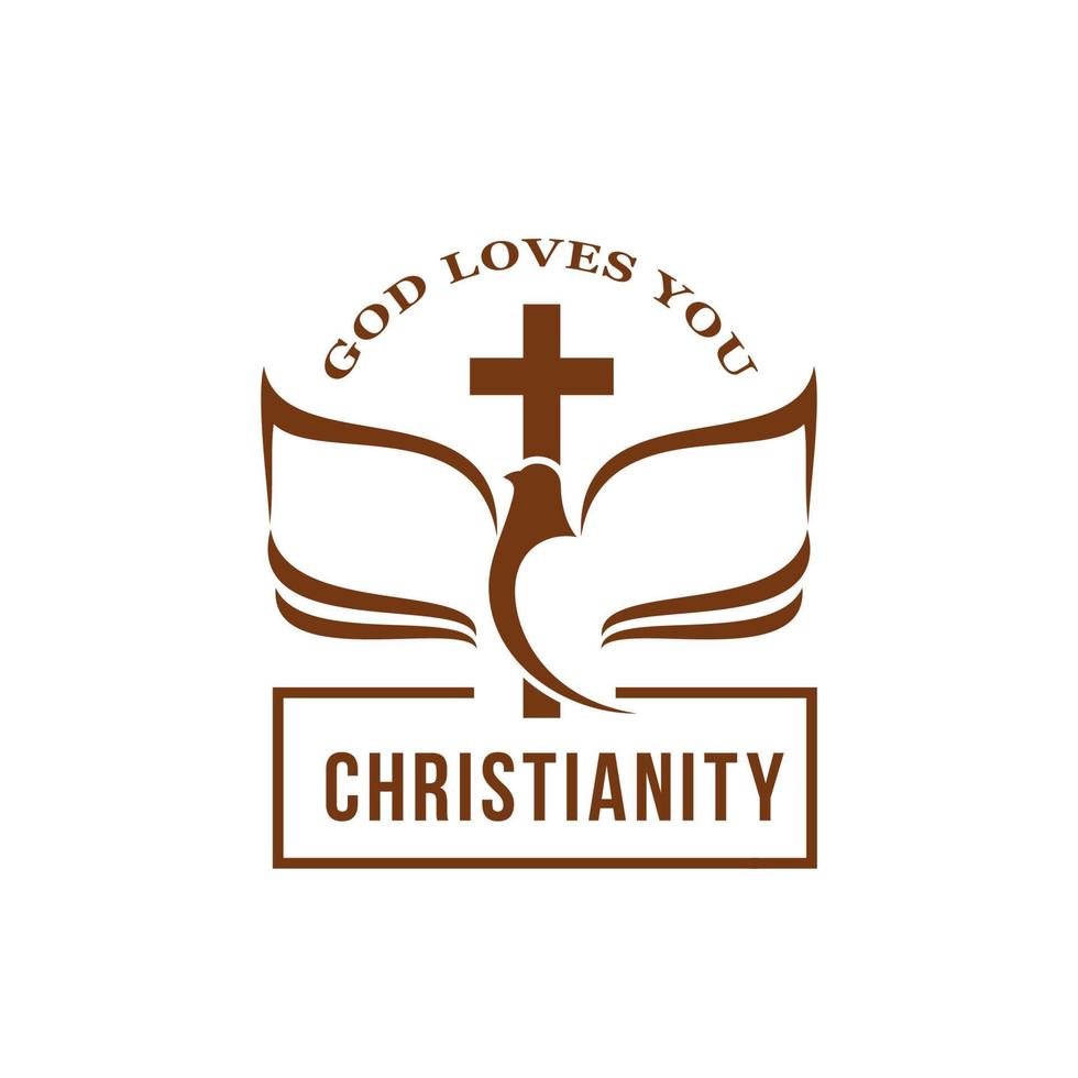 ícone da igreja cristã com pomba do espírito santo, cruz vetor