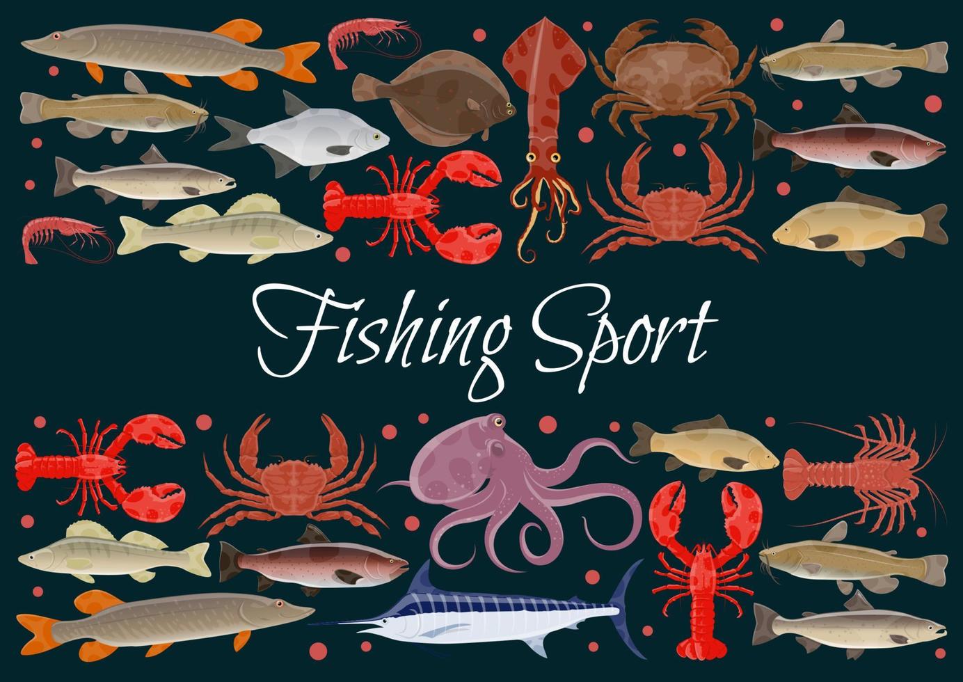 pesca esporte vetor cartaz de frutos do mar de peixe fresco
