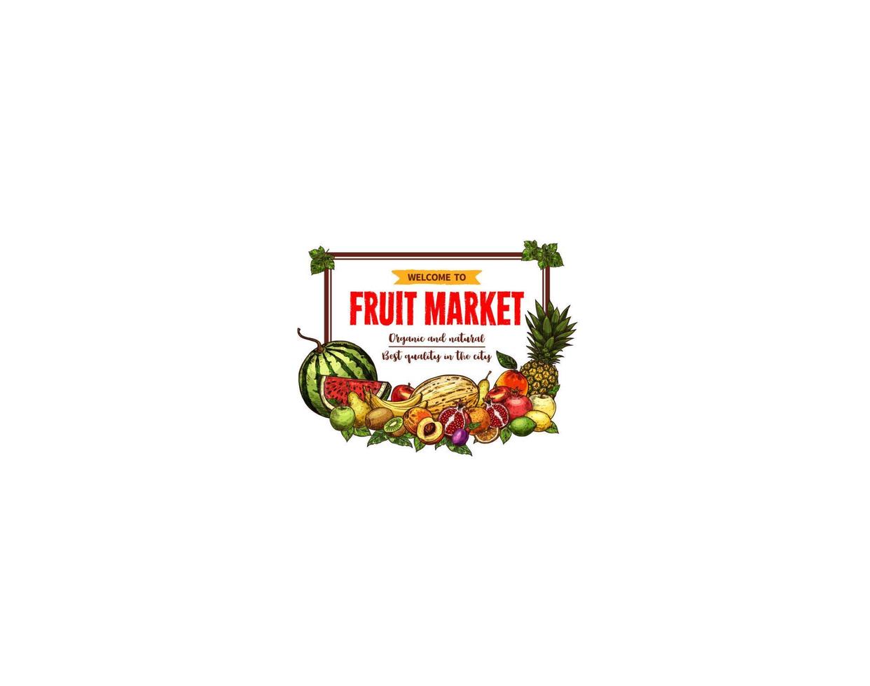 banner de mercado de frutas com moldura de produto agrícola vetor