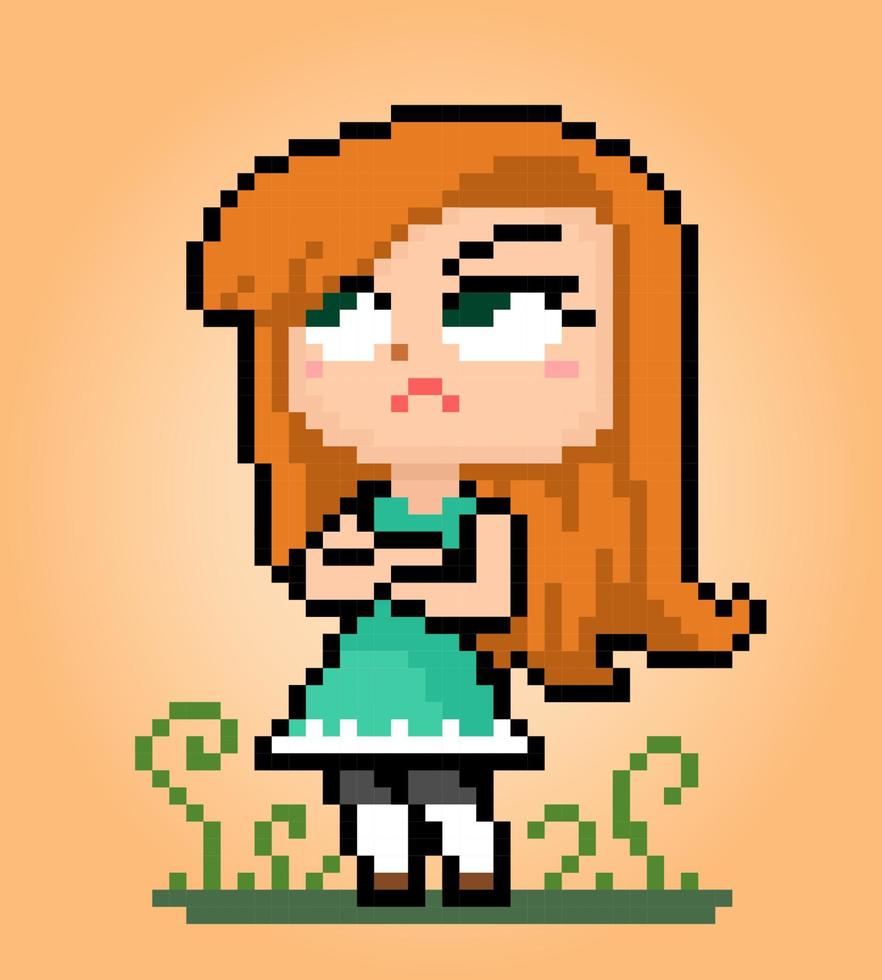 8 bits de personagem feminina de pixel. anime feminino chorando em  ilustrações vetoriais para ativos de jogos ou padrões de ponto cruz.  13483689 Vetor no Vecteezy