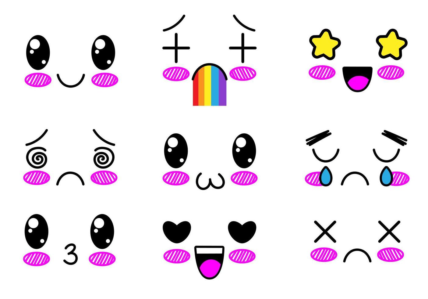 conjunto de emoticon kawaii lindo fofo. cara de desenho animado doodle no estilo de desenho animado mangá infantil. vetor