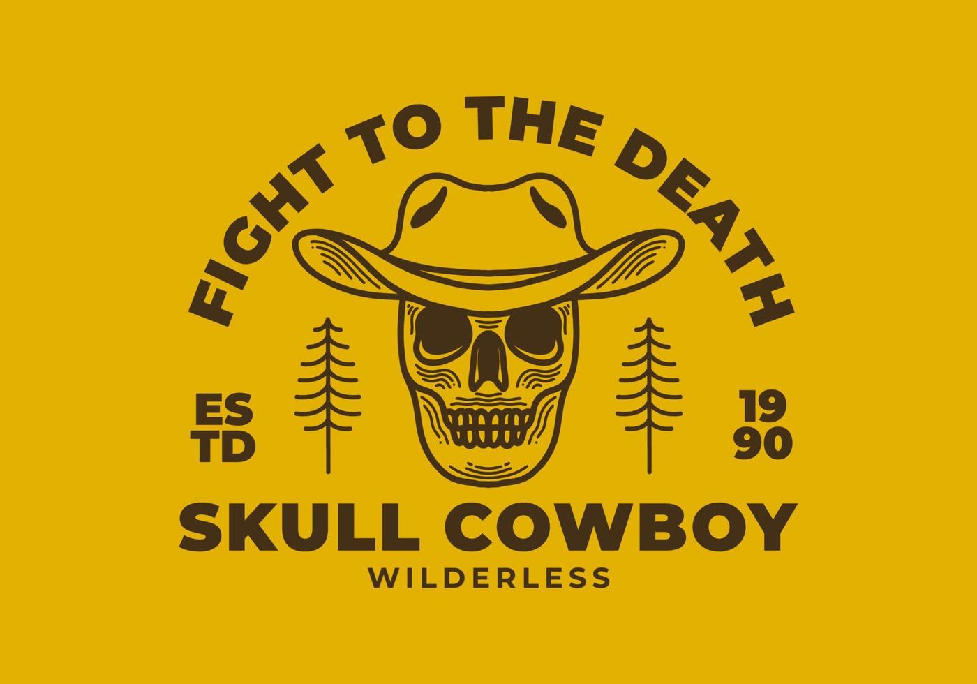 design de ilustração retrô de crânio de cowboy em fundo amarelo vetor