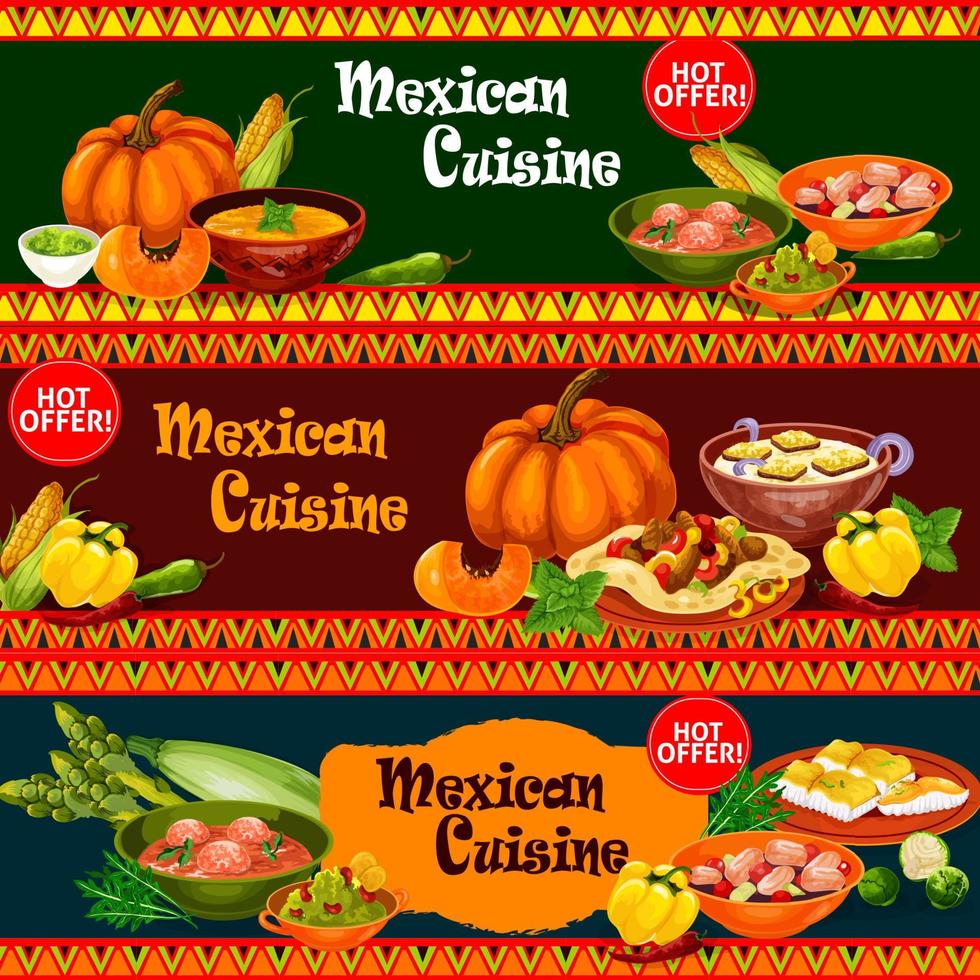 pratos de cozinha mexicana com banner de ingredientes vetor