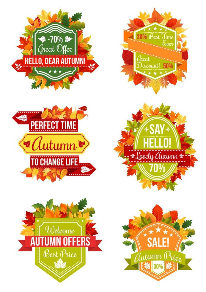 rótulo de venda de outono e conjunto de crachá de promoção de outono vetor