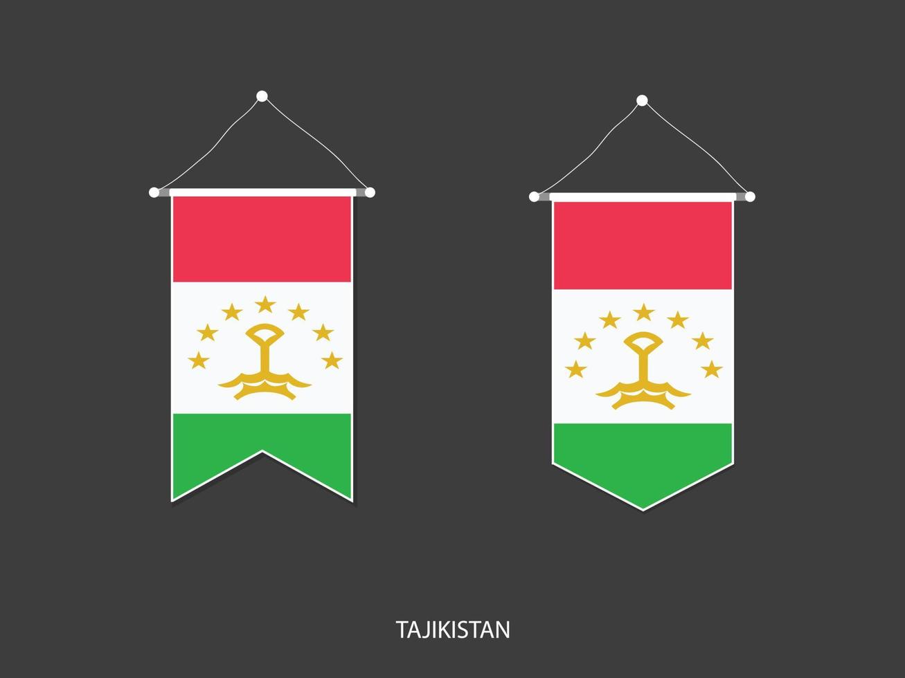 bandeira do tajiquistão em várias formas, vetor de bandeirola de bandeira de futebol, ilustração vetorial.