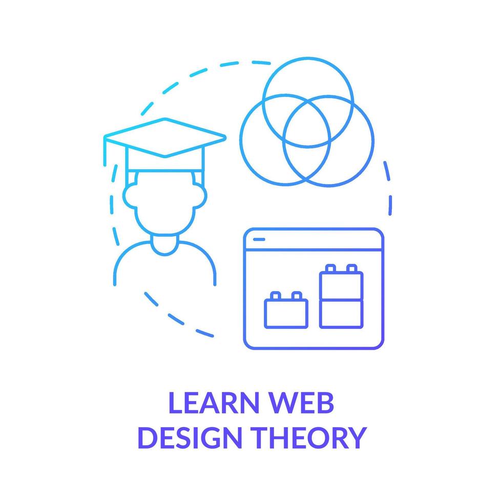 aprenda o ícone do conceito gradiente azul da teoria do design web. adquirir conhecimentos e habilidades. tornando-se web designer idéia abstrata ilustração de linha fina. desenho de contorno isolado. vetor