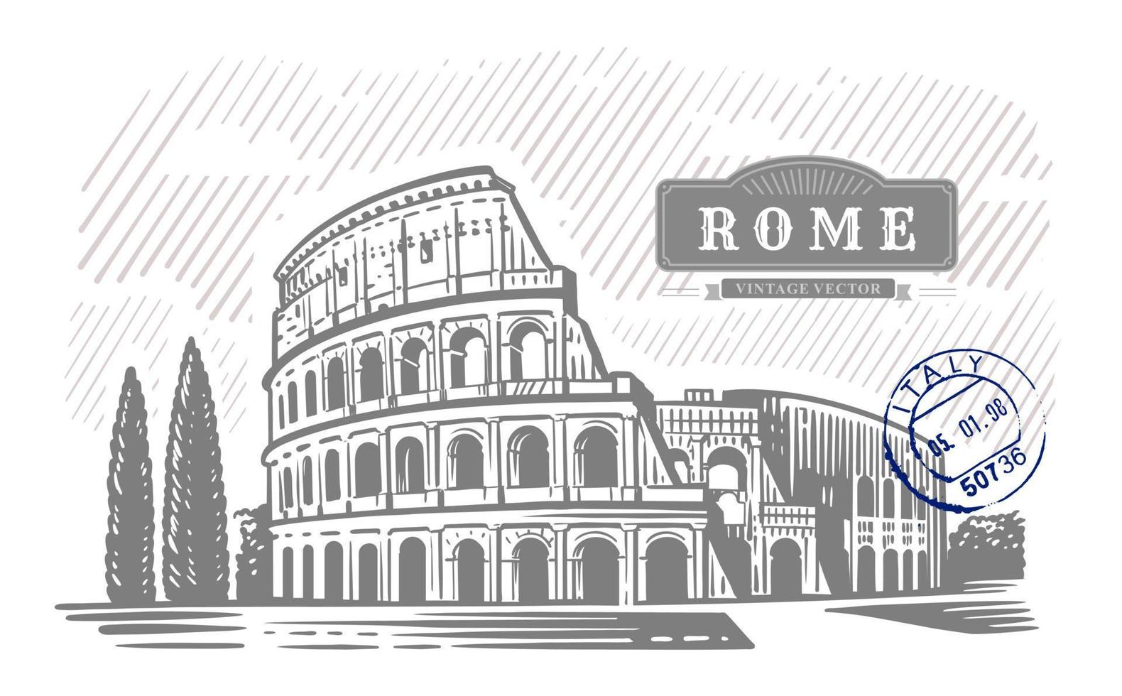 coliseu na italia. ilustração desenhada à mão. Roma. famoso marco histórico vetor