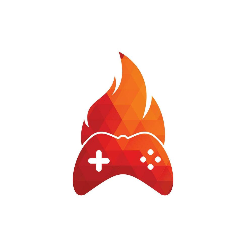vetor de desenhos de ícones de logotipo de fogo de jogos. game pad com fogo para logotipo de jogos