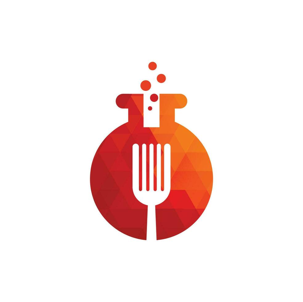 design de logotipo de vetor de laboratório de alimentos. tubo de ensaio de laboratório com garfo e colher.