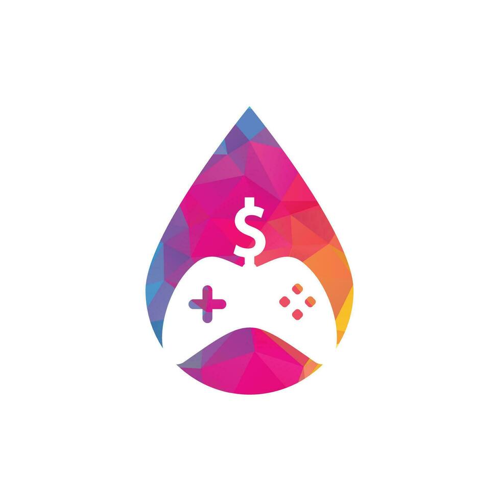 logotipo do conceito de forma de gota de jogo de dinheiro. design de logotipo criativo online de jogo de dinheiro joystick vetor