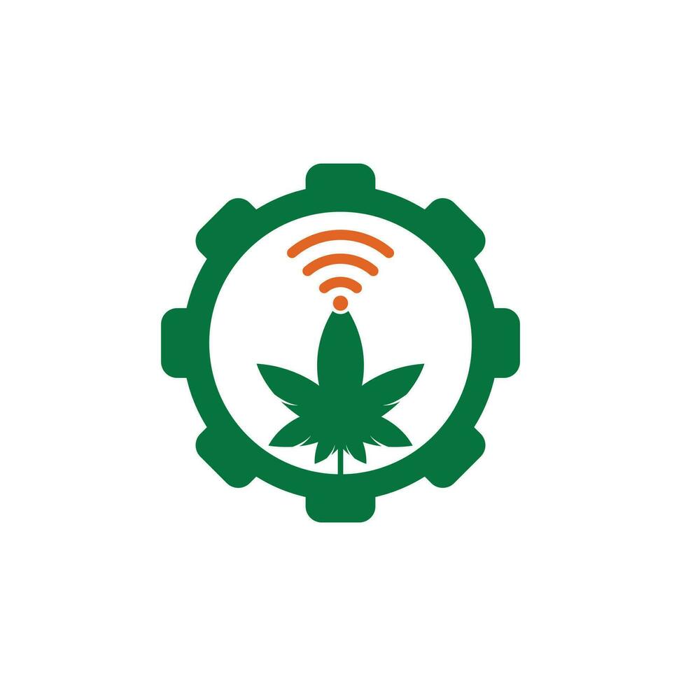 design de logotipo de vetor de forma de engrenagem wifi de cannabis. símbolo ou ícone de cânhamo e sinal.