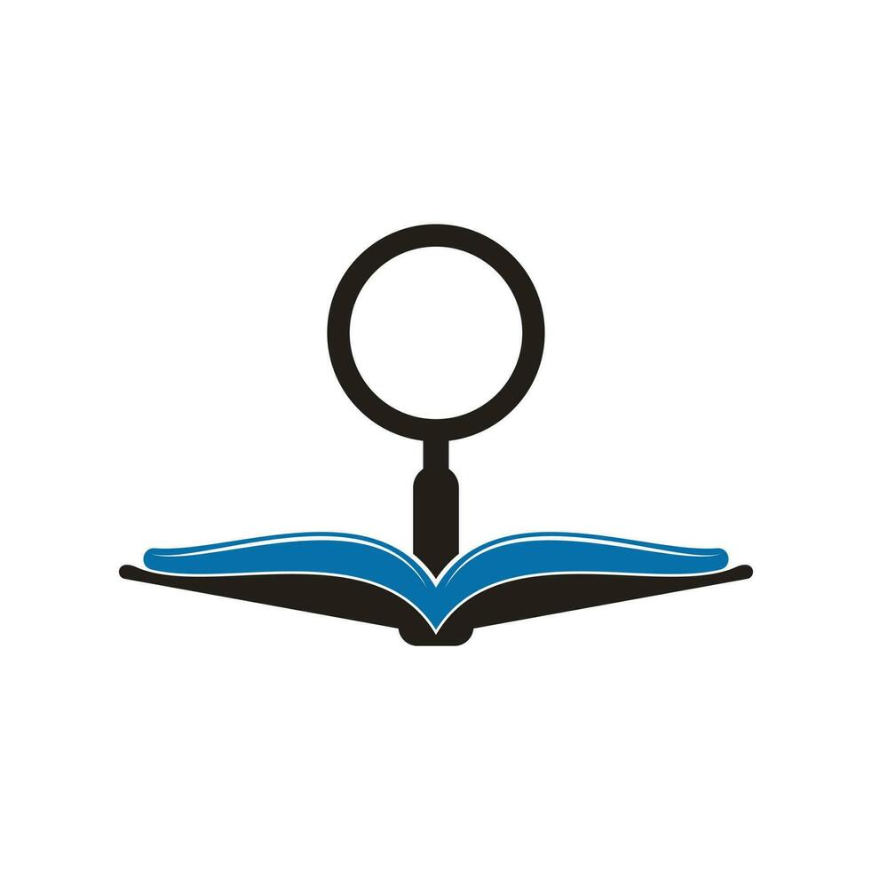 vetor de design de modelo de logotipo de pesquisa de livro. encontre o modelo de design de logotipo de livro. ícone de livro com combinação de lupa
