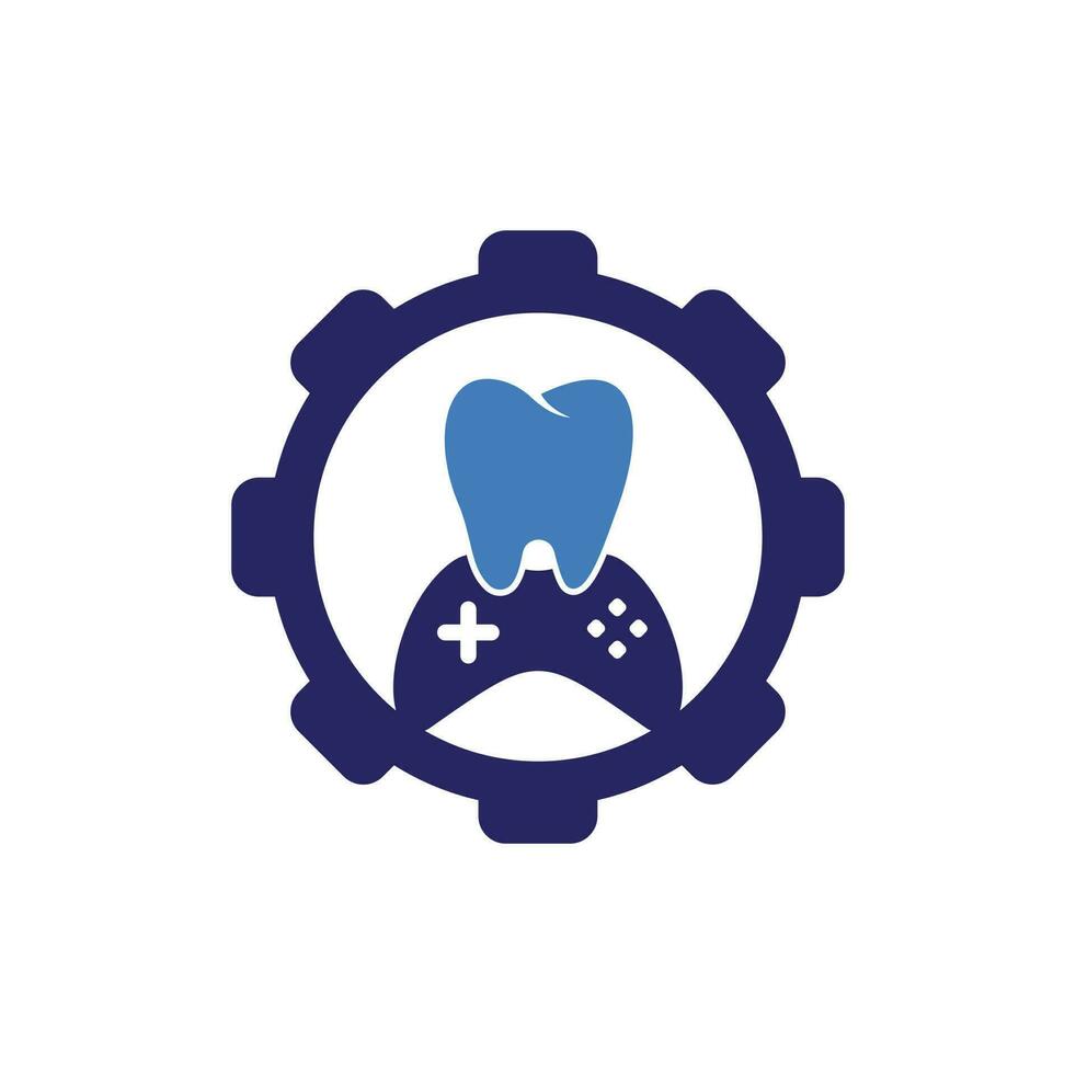 design de ícone de logotipo de conceito de forma de engrenagem de jogo dental. design de logotipo vetorial de dente e console. vetor