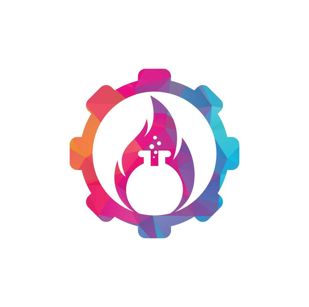 modelo de design de logotipo de conceito de forma de engrenagem de laboratório de fogo. combinação de logotipo de laboratório e fogo. vetor