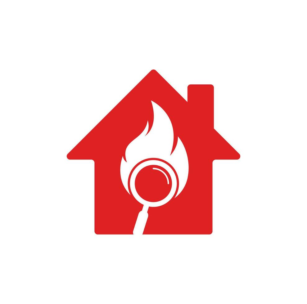 vetor de design de modelo de logotipo de conceito de forma em casa de pesquisa de fogo. encontre o modelo de design de logotipo de fogo. ícone de fogo e lupa