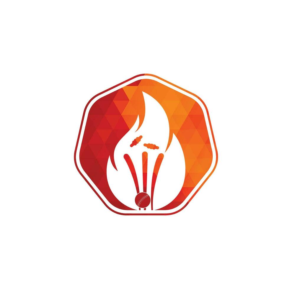 postigos de fogo e logotipo de bola .fire design de logotipo de vetor de jogador de críquete. ícone do logotipo da engrenagem de fogo de críquete.