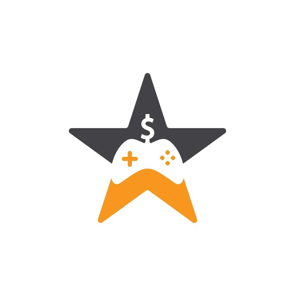 logotipo do conceito de forma de estrela do jogo de dinheiro. design de logotipo criativo online de jogo de dinheiro joystick vetor