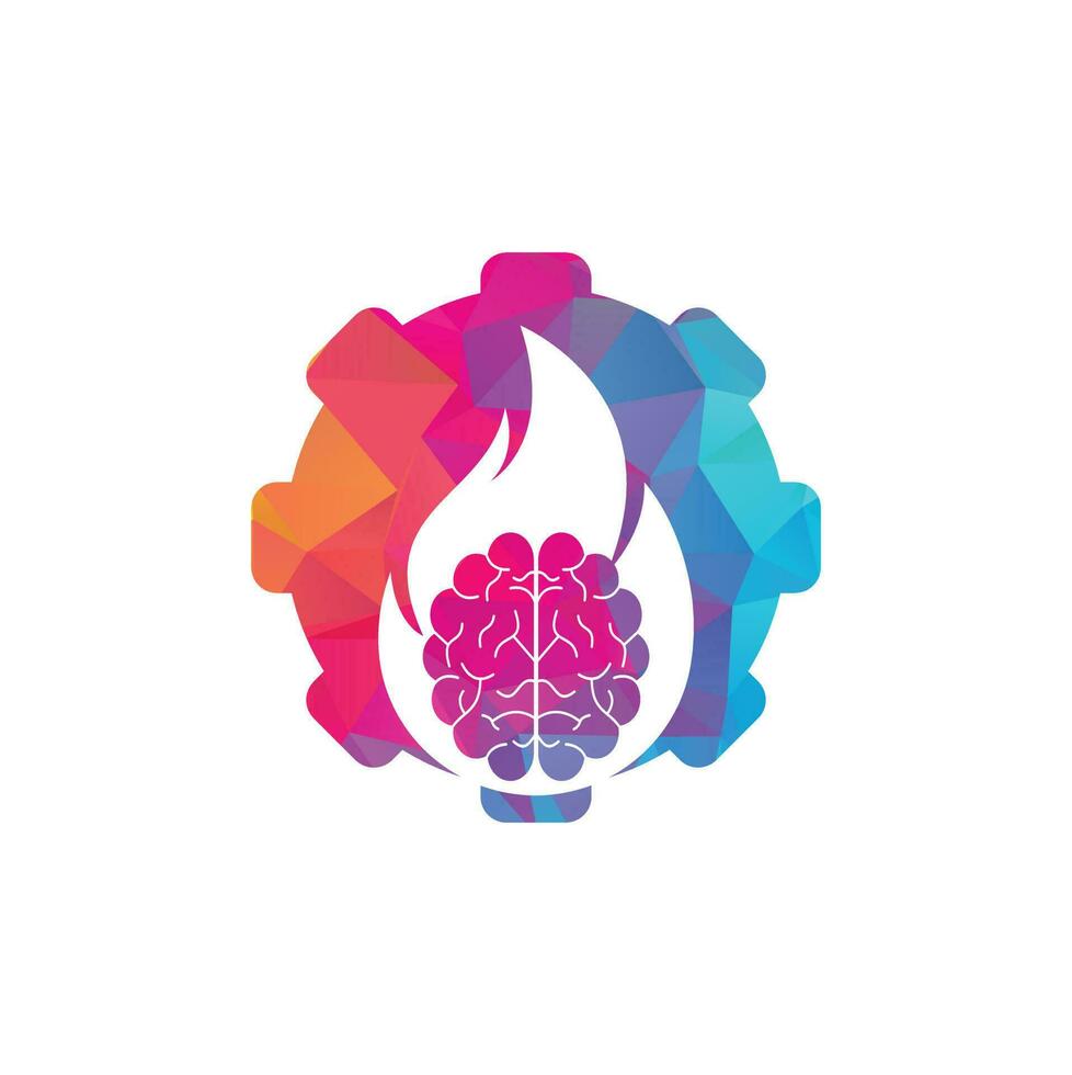 modelo de design de logotipo de vetor de conceito de forma de engrenagem de cérebro de fogo.