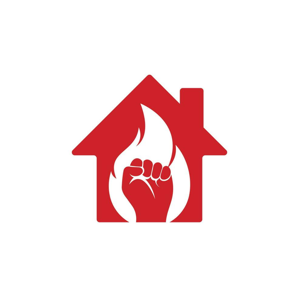 fogo punho forma casa conceito logotipo vetor. símbolo de punho de chama de protesto de revolução. elemento de design de modelo de logotipo de ícone da web vetor