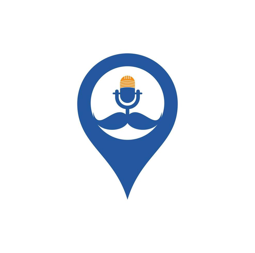 modelo de design de logotipo de vetor de gps de podcast forte. modelo de design de logotipo de podcast de cavalheiro. ícone de podcast de bigode.