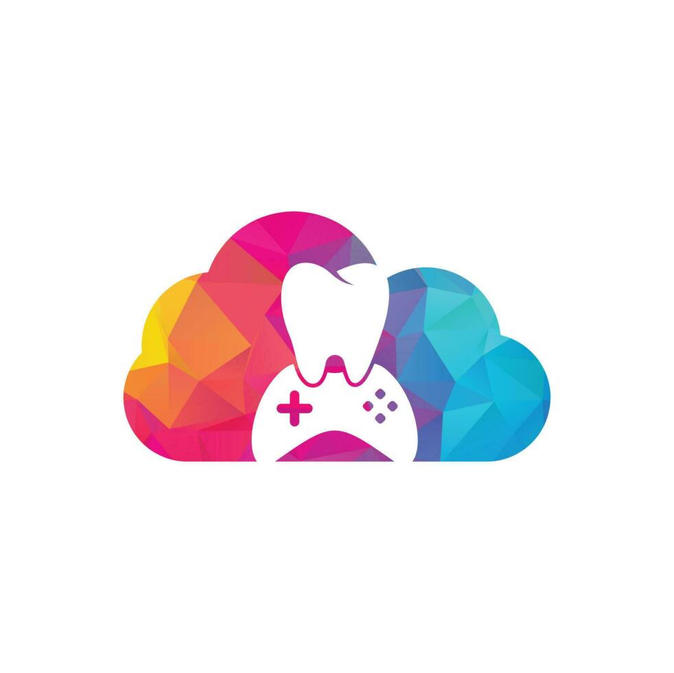 design de ícone de logotipo de conceito de nuvem de jogo dental. design de logotipo vetorial de dente e console. vetor