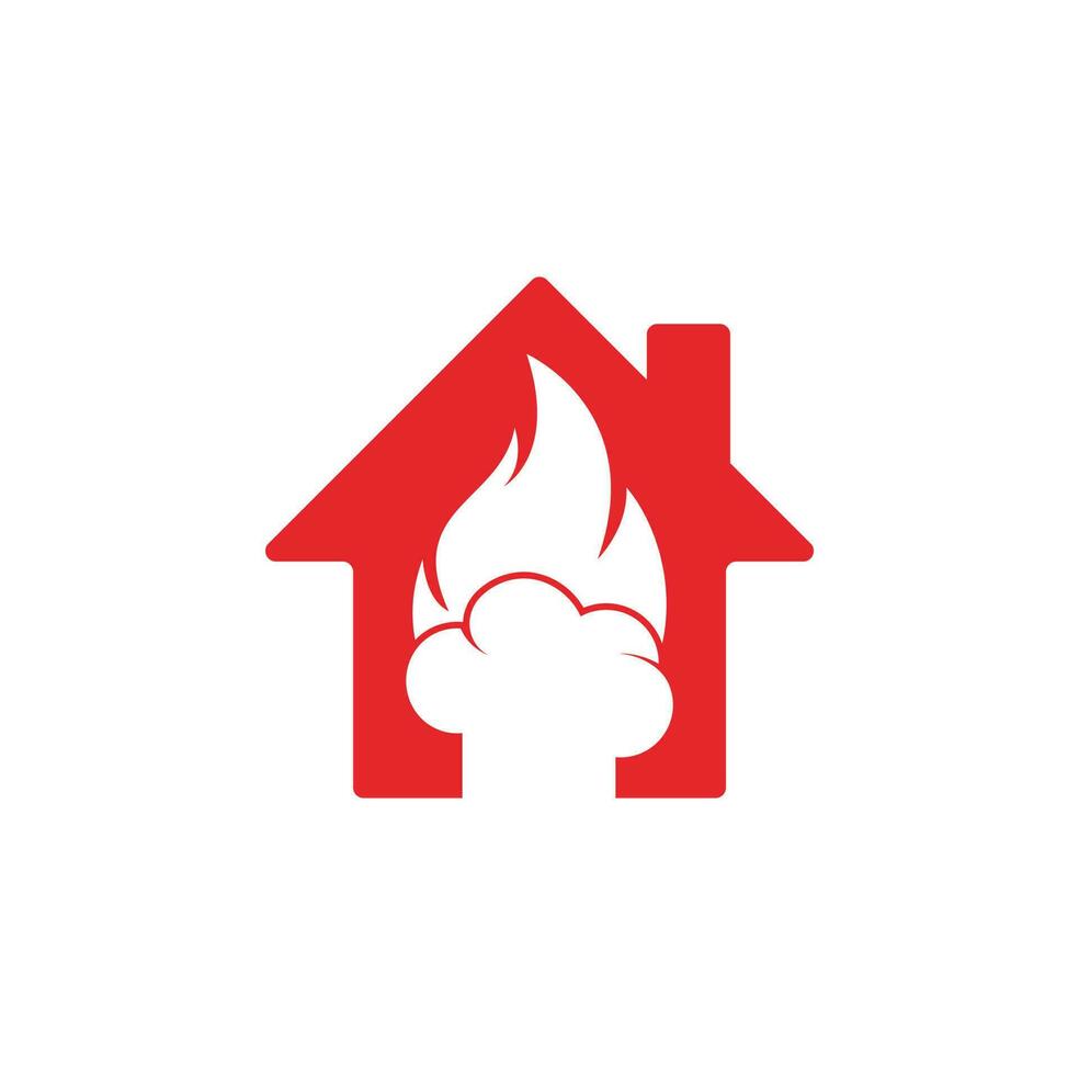 design de logotipo de vetor de conceito de forma para casa de chef quente. chapéu de chef com um ícone de vetor de chama.